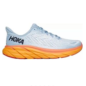 HOKA Women’s Clifton 8 Wide/D Running Shoe - Light Blue/Orange
